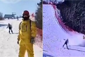 Двое лыжников сняли забавное видео на склоне