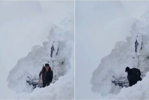 На севере Турции выпал снег до двух метров: водители спасают машины из сугробов