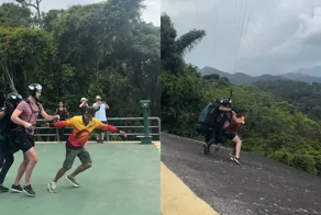 В Бразилии во время старта параплана инструктор потерял равновесие и покатился с холма