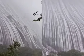 Невероятное зрелище: гора после мощного ливня превратилась в водопад