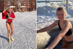 Девушка окунулась в прорубь при −20°C в Череповцах