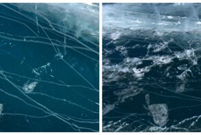 Лёд на Байкале резко треснул перед туристкой