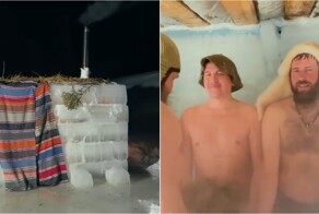 Мужики построили баню изо льда