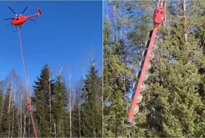 Механизированная обрезка деревьев возле ЛЭП с вертолёта