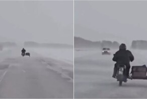 «Этому человеку ничего не страшно»: сибиряк мчится на мотоцикле при -17°C