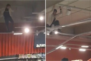 Неадекват залез под потолок и устроил разрушительный перфоманс в калининградском магазине