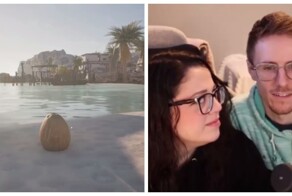 Парень показывает девушке симулятор кокоса