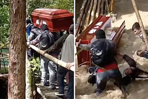 Похоронная процессия в Перу закончилась падением гроба в реку