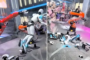 Робот упал во время шоу на выставке и разбился вдребезги