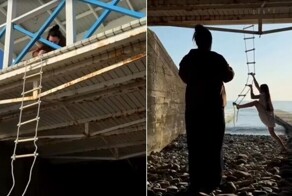 Неудачная фотосессия на качелях‑лестнице у моря