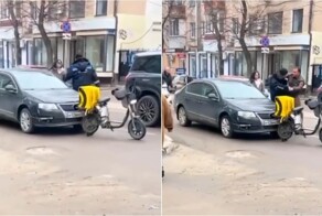 В Воронеже курьер на мопеде ударил автоледи лицом об её машину