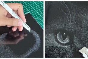 Художник создает портреты животных с помощью канцелярского ножа
