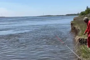 Участок берега рухнул под рыбаком