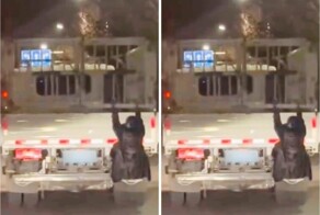 Китаянка заподозрила измену мужа и повисла на прицепе его машины, чтобы проследить за ним