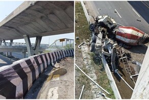 В Таиланде бетономешалка упала с моста и приземлилась на машину