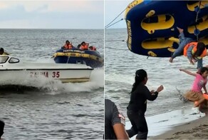 В Индонезии туристов выбросило с надувной лодки на людей