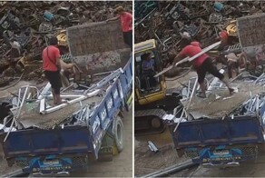 Неудачный манёвр на свалке металлолома