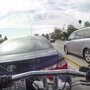 Мотоциклист оказался на багажнике автомобиля