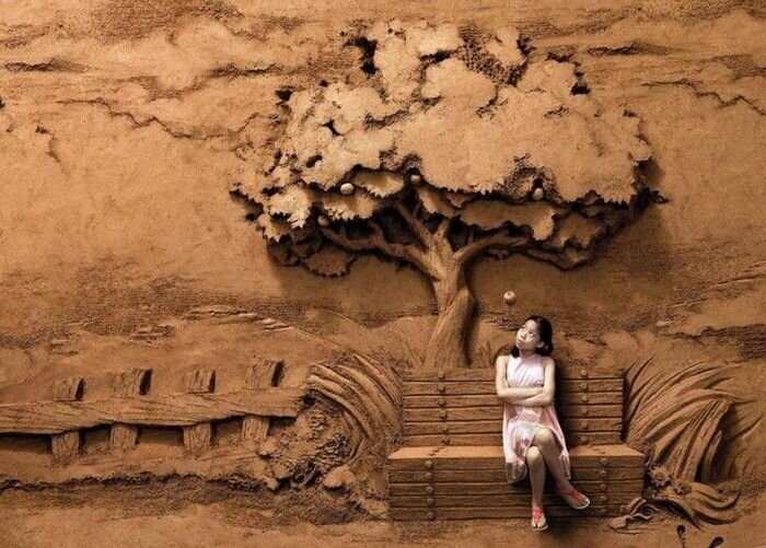 Китайский мастер создает удивительные песчаные скульптуры (14 фото + видео)