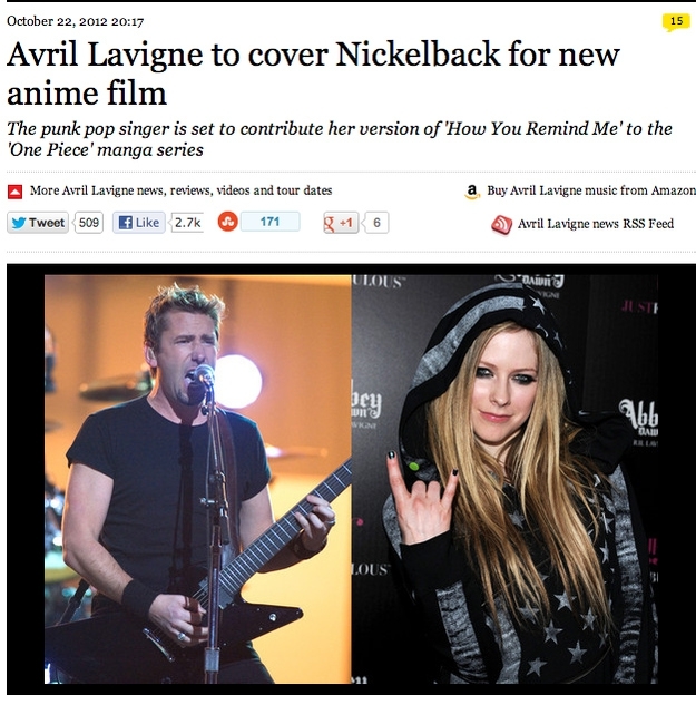 Avril Lavigne Is Going To Cover A Nickelback Song For An Anime Movie