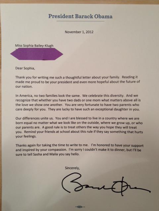 Obama Responds To 10-Year-Old's Letter About Her Gay Dads