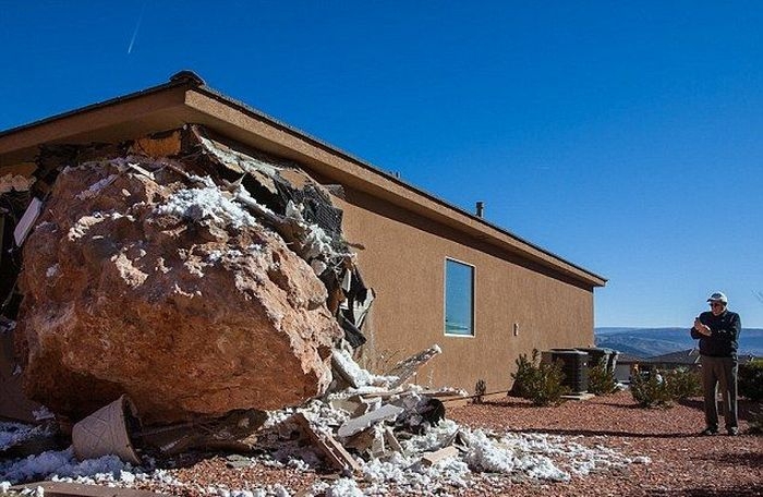 Huge Boulder Smashes Into Bedroom