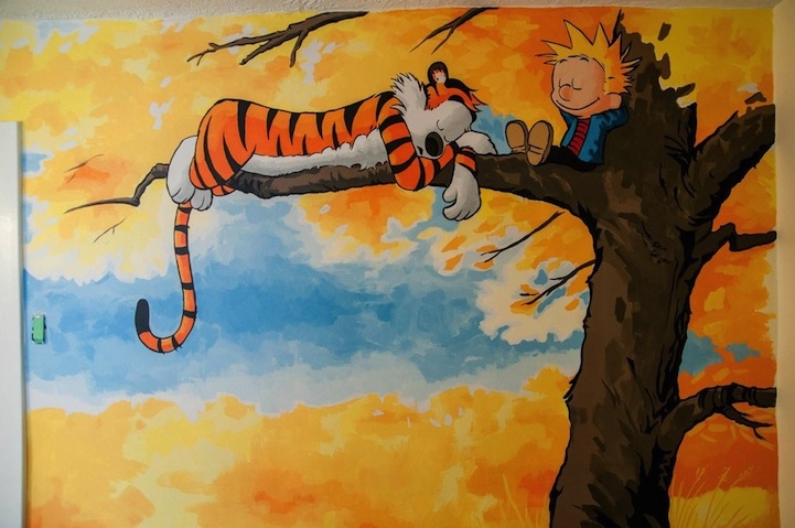Awesome Calvin and Hobbes Mural Painted for a Nursery