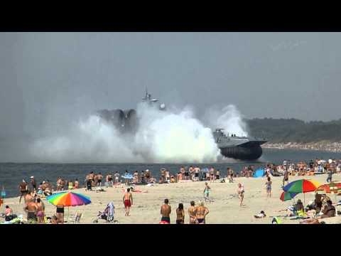 Giant 550-Ton Military Hovercraft Lands on Crowded Beach in Russia