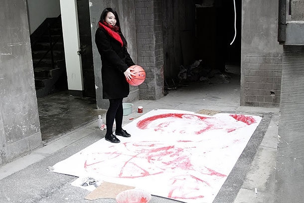 Impressive Portrait Of Yao Ming Painted Using A Basketballd