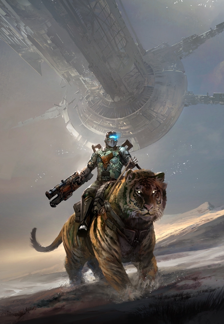 Isaac from Dead Space Riding a Siberian Tiger
