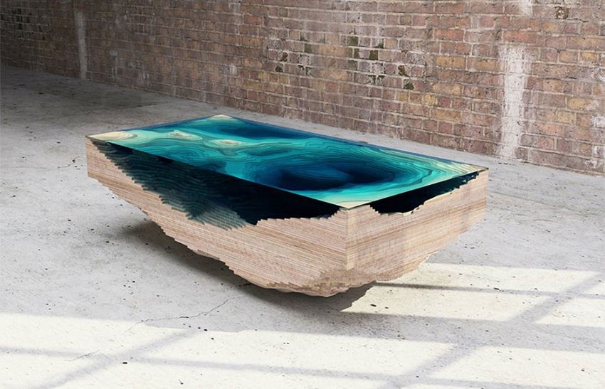 Stunning Table Layers Wood and Glass to Form Dramatic Ocean Depths