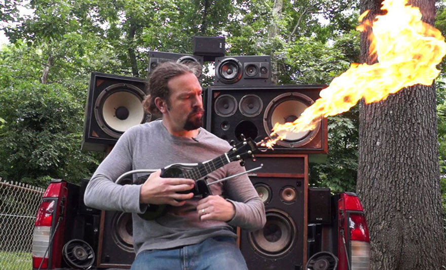 Guy Builds Flamethrower Ukulele Inspired By Guitar Used In ‘Mad Max’