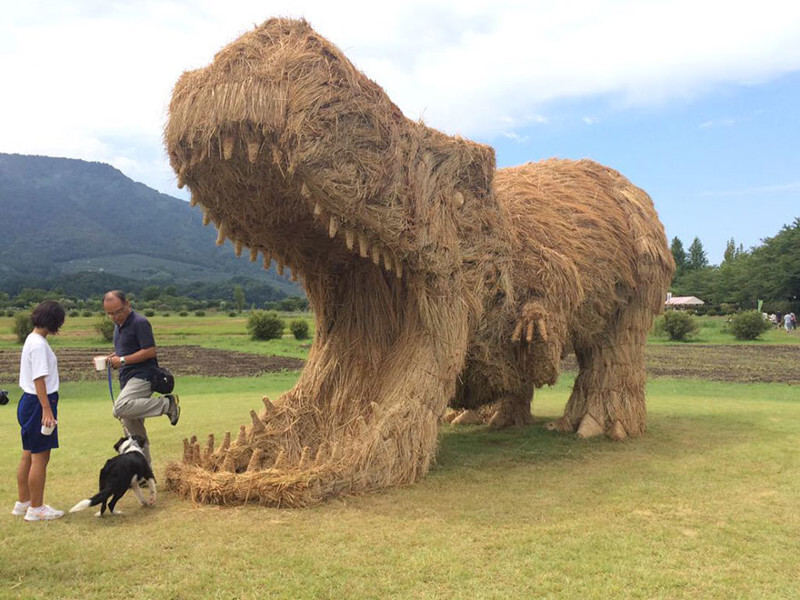 Giant Straw Dinosaurs Invade Japanese Fields After Rice Harvest