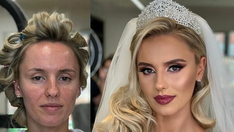 23 Photos Taken Before And After Brides Got Their Wedding Makeup