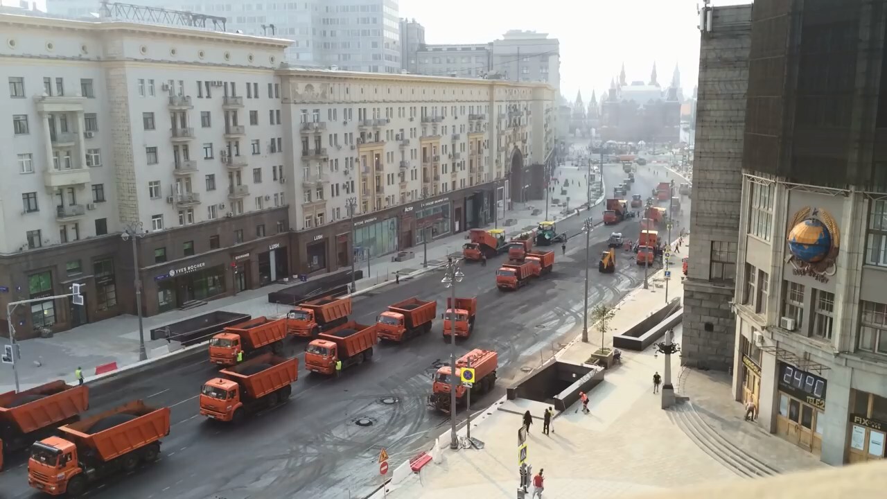 Таймлапс видео ремонта Тверской улицы а Москве