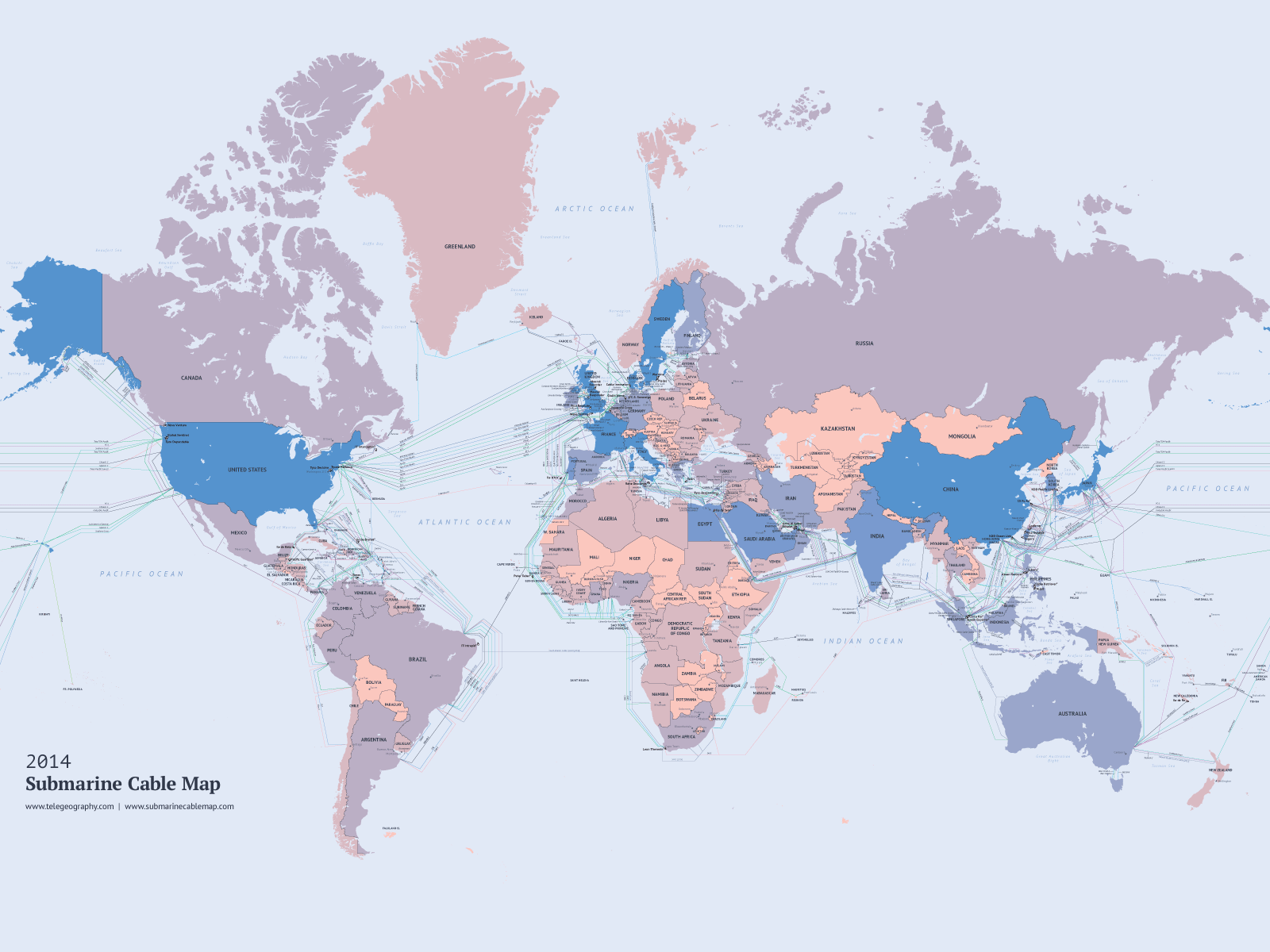 Как на самом деле выглядит Интернет: Карта подводных кабелей, опутываю