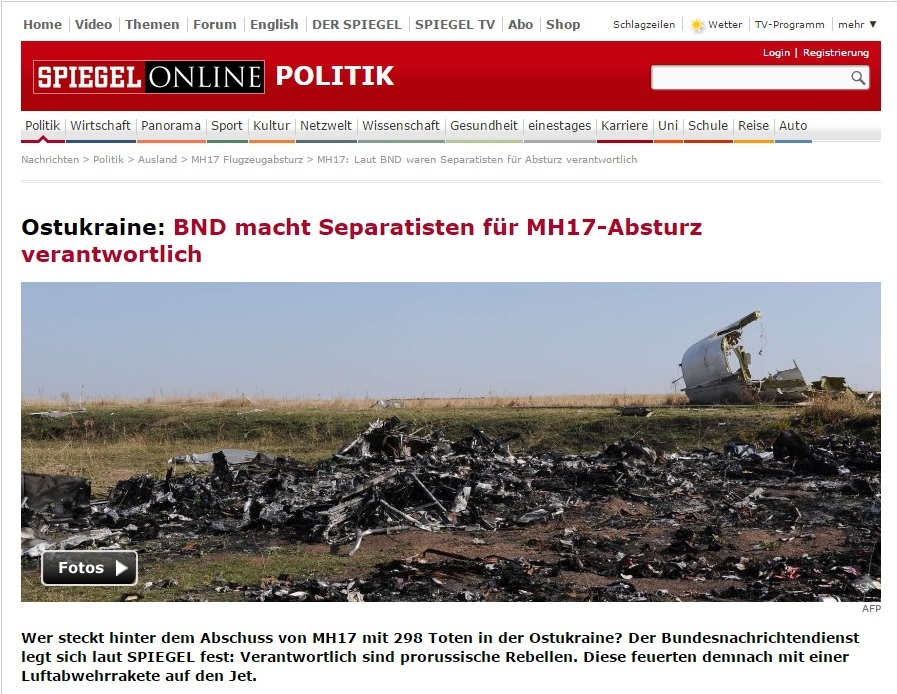 Федеральная служба новостей винит сепаратистов в крушении Боинга MH17.