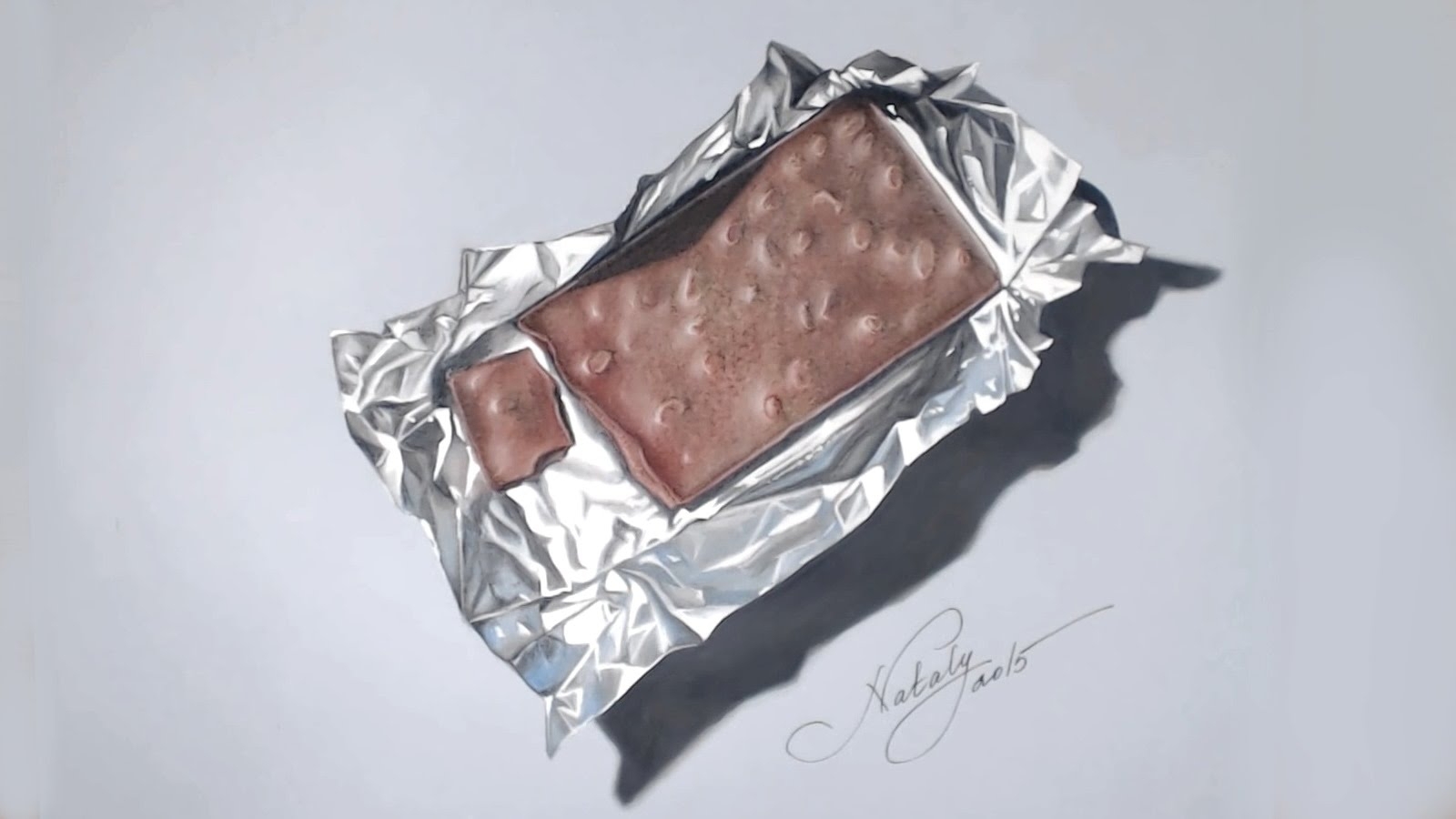 Реалистичный рисунок шоколадки с фольгой