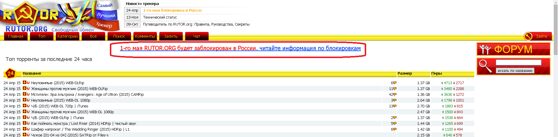1-го мая RUTOR.ORG будет заблокирован в России
