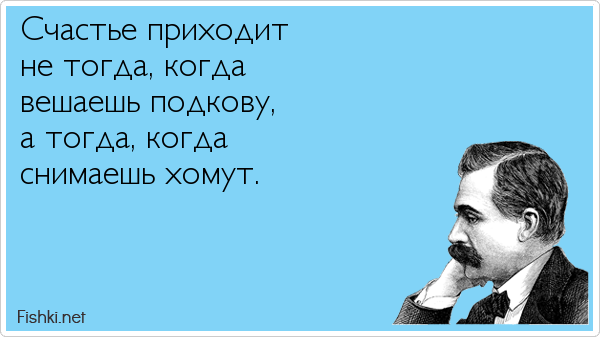 Счастье приходит не тогда, когда вешаешь подкову, а тогда, когда снимаешь хомут.