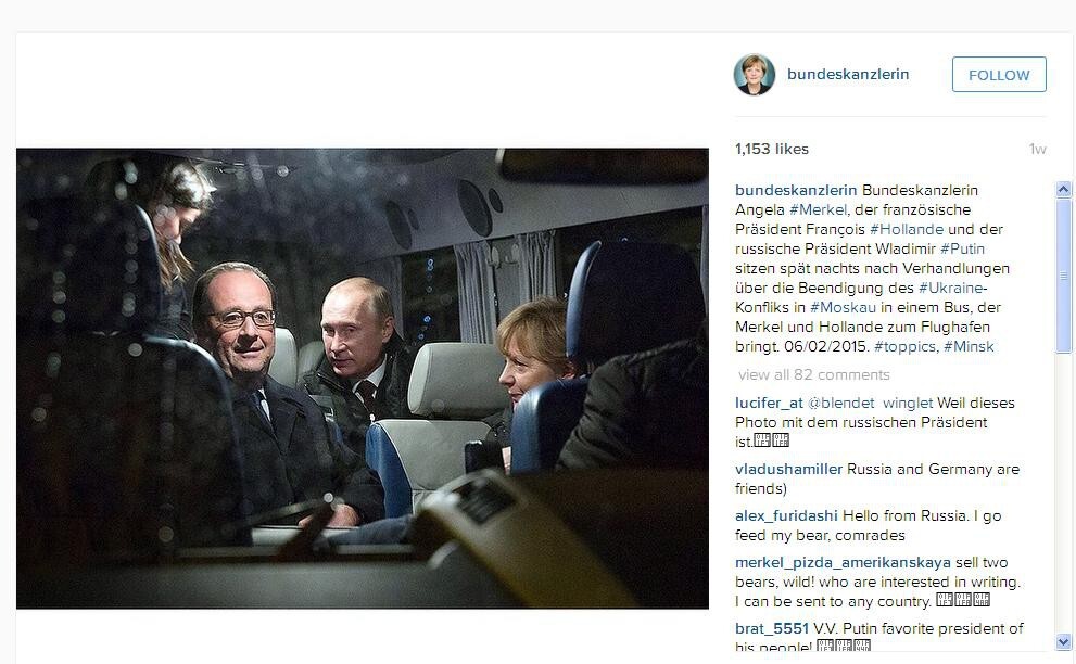 Фотографии из-за кулис: Меркель в автобусе с Олландом и Путиным Фотогр