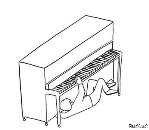 Аккордеонист пытается играть на пианино
