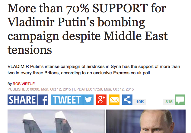 Более 70% британцев поддерживают Путина в бомбежке ИГИЛ