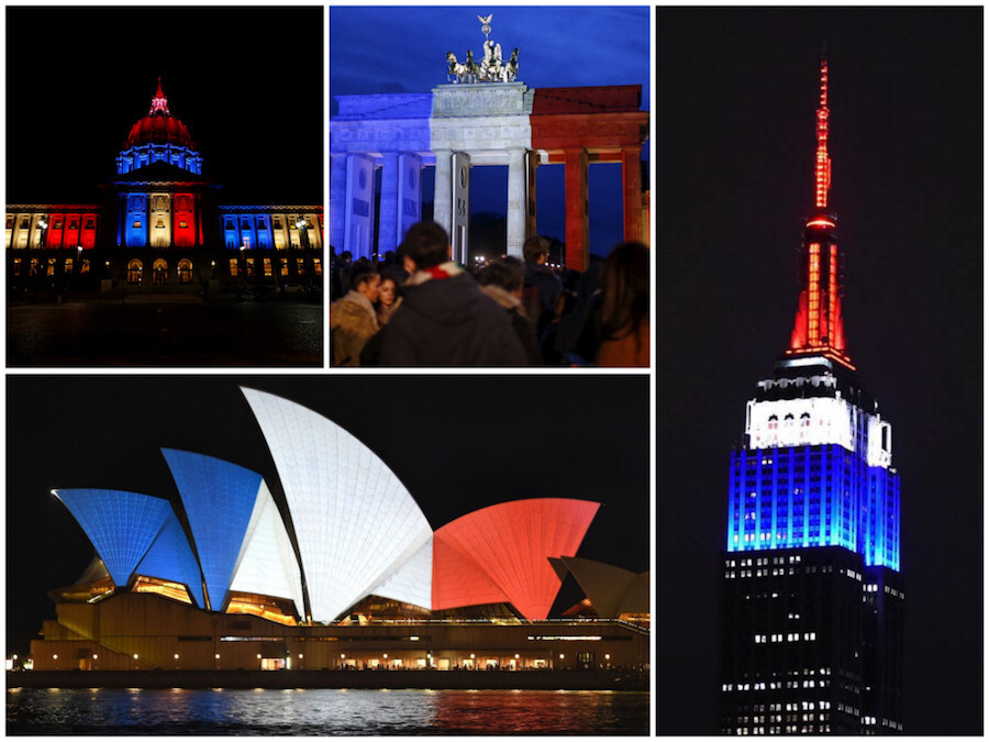 Мировая солидарность. Здания по всему миру «раскрасили» в цвета французского флага