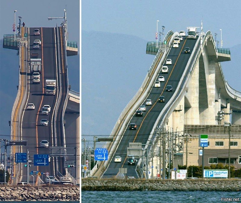Мост Ешима Охаши, расположенный в Японии, имеет 44 метра в высоту и, хотя не ...
