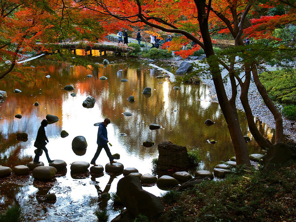 Красивый ландшафтный сад-парк в Токио