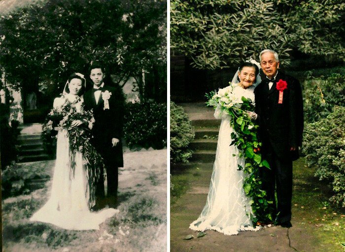 Тогда и сейчас: любящие пары воссоздали свои старые фото, доказывая этим, что любовь живет вечно