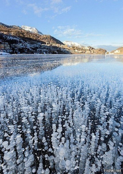 Замерзшие пузырьки на озере Сент Мориц, Швейцария
