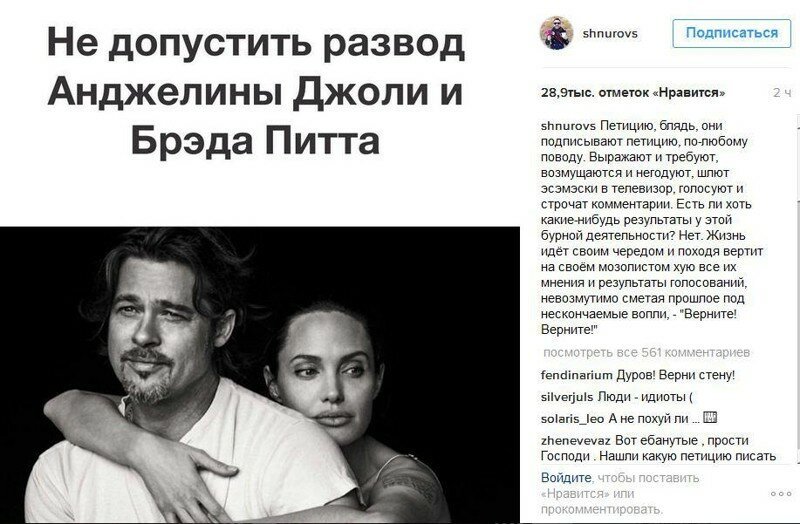 Петиция "Не допустить развод Джоли и Питта"