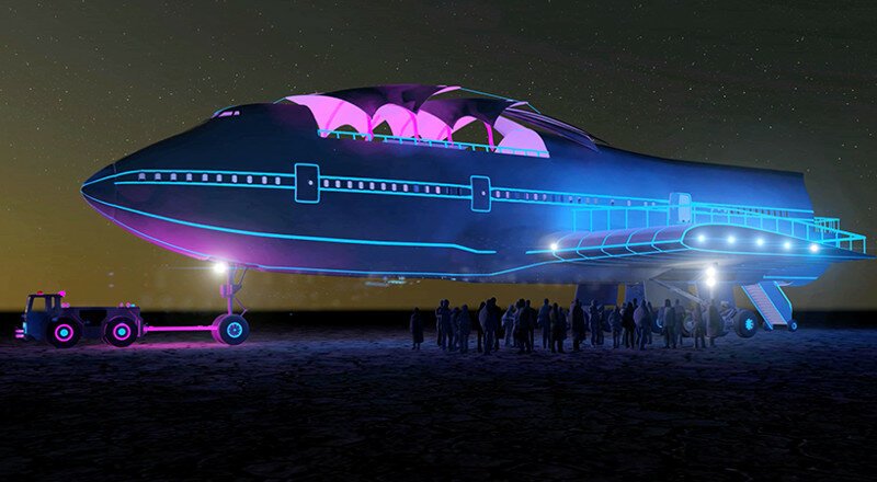 Гигантский Boeing 747 превратился в крупнейший передвижной арт-объект в истории Burning Man